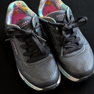 Little Girl's Black Rainbow Marbled Sketchers Size 11/12 Shoes